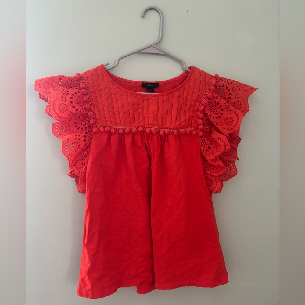 Jcrew Eyelot Flutter Sleeve Blouse